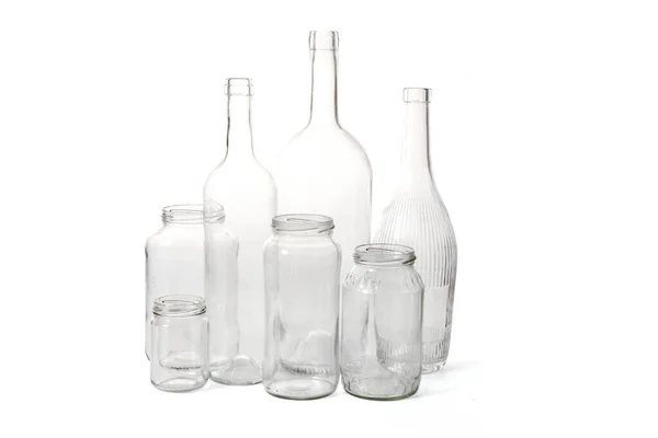 Üvegek Befőttesüvegek Csoportja Fehér Alapon — Stock Fotó