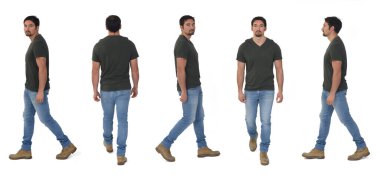 Beyaz arka planda yürüyen aynı adamın çizgisi