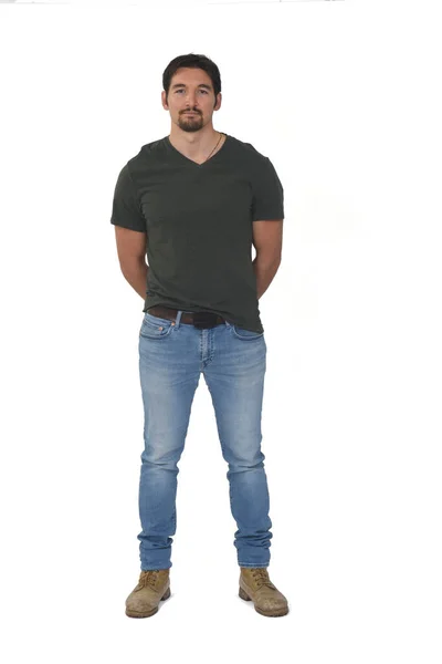 Vol Potrait Van Een Man Met Jeans Hand Rug Kijkend — Stockfoto