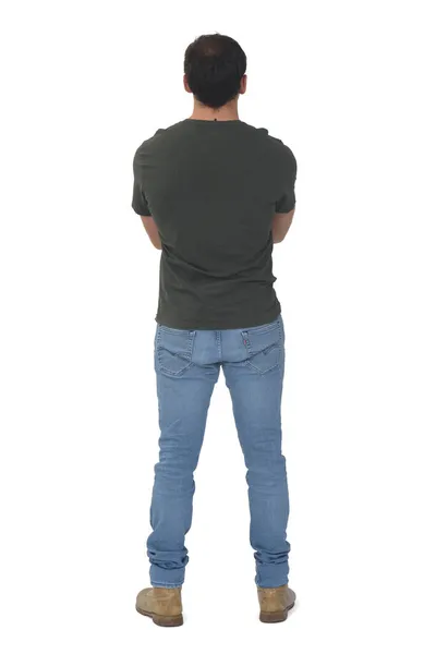 Full Portrait Rear View Man Arms Crossed White Background — Stock Photo, Image