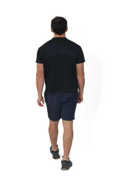 Visão Traseira Homem Com Sportwear Andando Sobre Fundo Branco — Fotografia de Stock