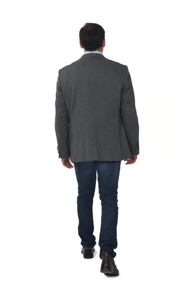Rückansicht Eines Mannes Mit Blazer Auf Weißem Hintergrund — Stockfoto