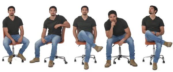 Same Man Sitting Front Various Poses White Background — Stock Photo, Image