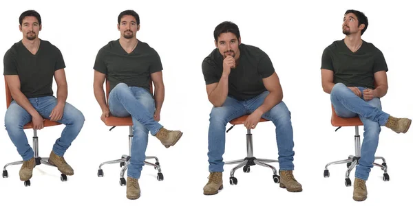 Same Man Sitting White Background — Stock Photo, Image