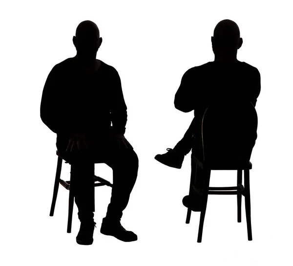 Front Back View Silhouette Man Sitting Chair Casual Clothes — Stock Photo, Image