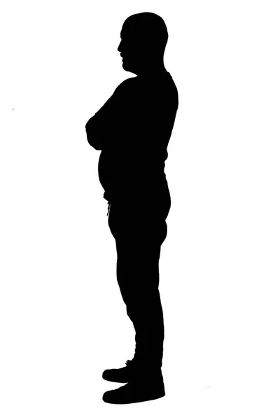 Seitenansicht Der Silhouette Eines Mannes Lässiger Kleidung Mit Verschränkten Armen — Stockfoto