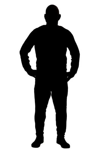 Vista Frontal Silhueta Homem Vestindo Roupas Casuais Com Braços Cintura — Fotografia de Stock
