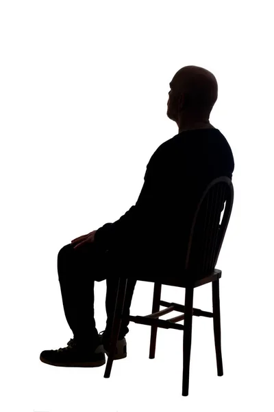 Rear View Silhouette Man Sitting Chair Casual Clothes Looking Away — Stock Photo, Image