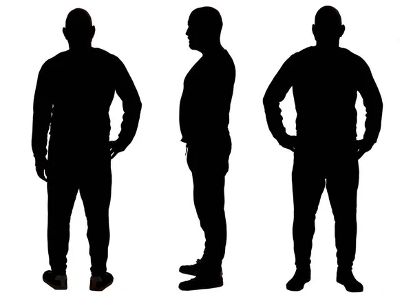 Vorder Rück Und Seitenansicht Der Silhouette Eines Mannes Lässiger Kleidung — Stockfoto