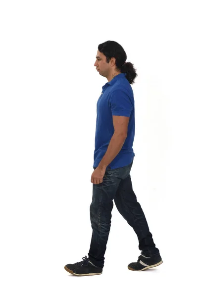 Side View Man Dressed Casual Clothes Tattoos White Background — Stock Photo, Image
