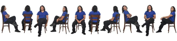 Gran Grupo Mismo Hombre Sentado Cara Cara Espalda Con Ropa —  Fotos de Stock
