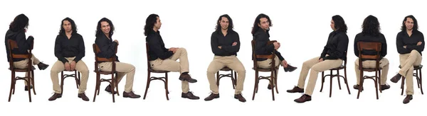 Various Poses Same Man Sitting Chair White Background — Stock Photo, Image