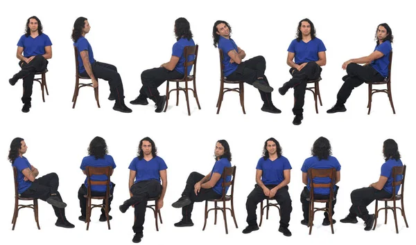 Gran Grupo Mismo Hombre Sentado Cara Cara Espalda Con Ropa Imagen De Stock