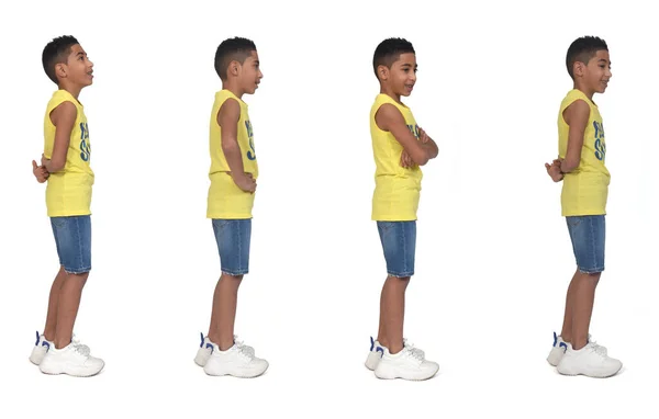 Group Same Boy Side View Dressed Shorts Sleeveless White Background — стоковое фото