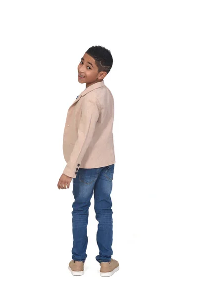 Rear View Boy Turned White Background — Stock Photo, Image