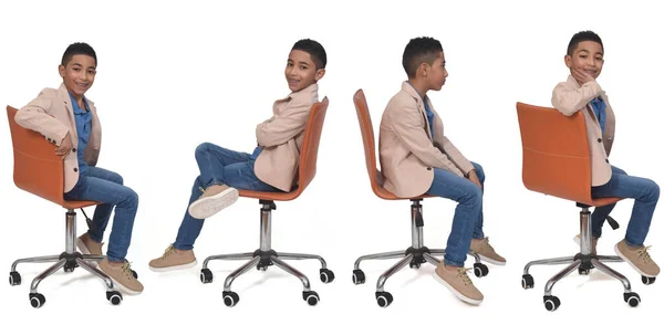Group Same Boy Sitting Chair White Background — 스톡 사진