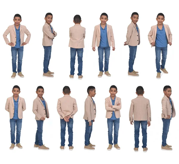 Mismo Chico Possing Con Chaqueta Jeans Sobre Fondo Blanco — Foto de Stock