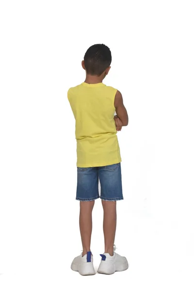 Zadní Pohled Kompletní Portrét Chlapce Oblečeného Šortkách Bez Rukávů Pažemi — Stock fotografie