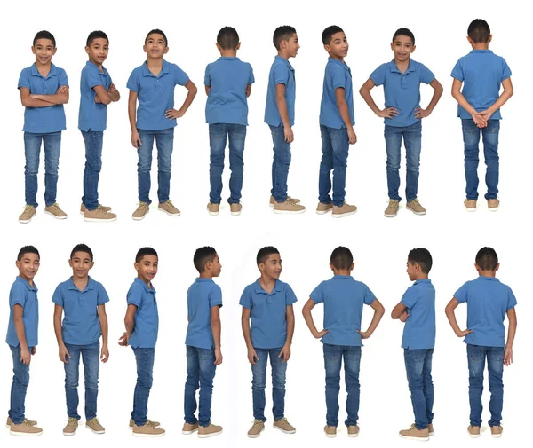 Various Poses Back Side Front View Same Boy White Background — Stock Photo, Image