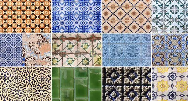 Collage Various Portuguese Tiles Photographed Facades Houses — Foto de Stock