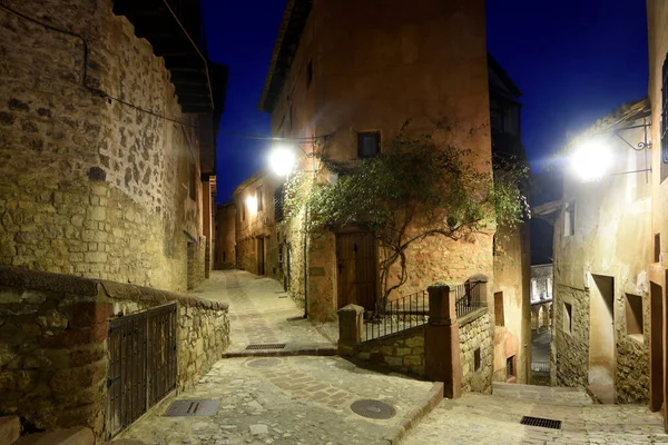 Noche Casco Antiguo Albarracin Provincia Teruel Aragón España — Foto de Stock