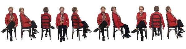 Μεγάλη Ομάδα Των Ίδιων Ηλικιωμένων Γυναικών Κάθεται Λευκό Backgroud — Φωτογραφία Αρχείου