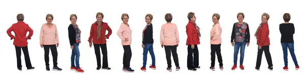 Large Gruoup Same Senior Woman Various Outfits White Background — Photo