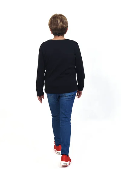 Rear View Senior Woman Walking White Background —  Fotos de Stock