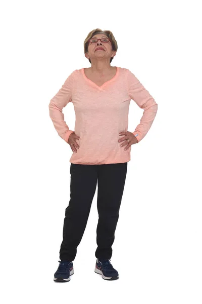 Full Portrait Happy Senior Woman Sportswear Looking White Background — Fotografia de Stock