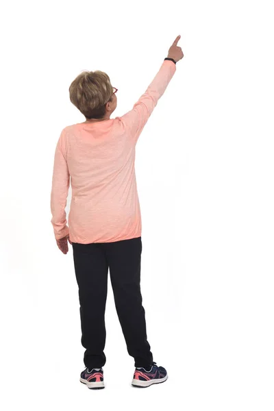 Senior Woman Sportswear Pointing White Background — 스톡 사진
