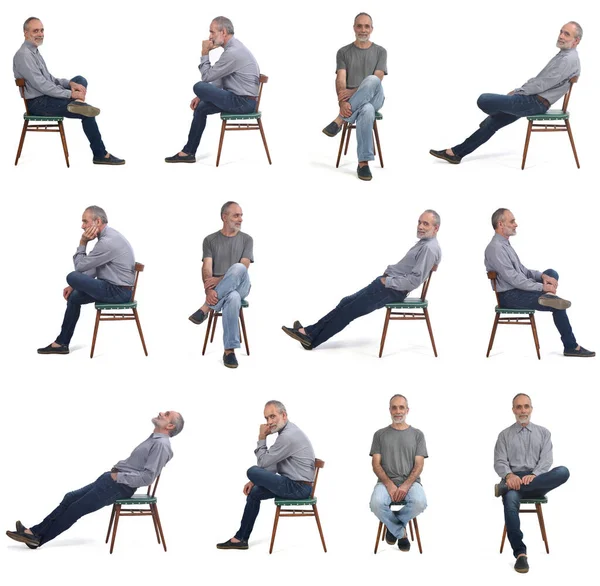 Různé Pózy Stejného Muže Sedí Židli Bílém Pozadí — Stock fotografie