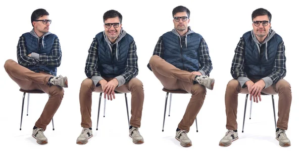 Front View Same Men Sitting Chair White Background — Stok fotoğraf