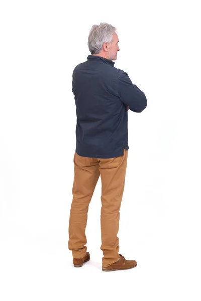 Side Back View Man Arms Crossed White Background — Stok fotoğraf