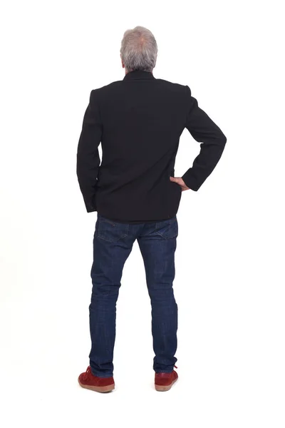 Rear View Man Dressed Jeans Sneakers Blazer Hand Hip White — Stok fotoğraf
