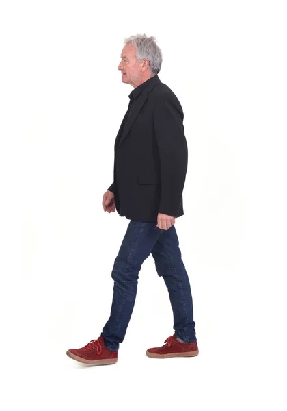 Side View Senior Man Walking White Background — Fotografia de Stock