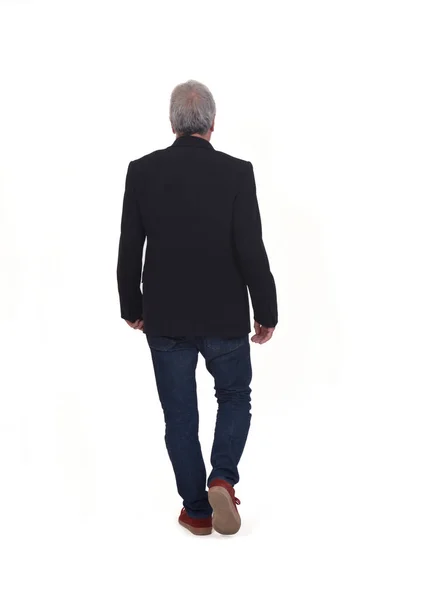 Rear View Senior Man Walking White Background — Stok fotoğraf