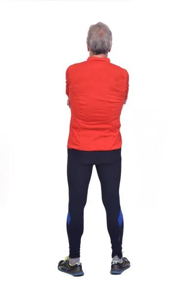 Back View Senior Man Sportswear Arms Crossed White Background — 스톡 사진