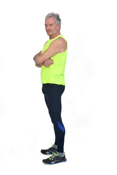 Side View Man Sportswear Tights Fluorescent Yellow Sleeveless Looking Camera — Foto Stock