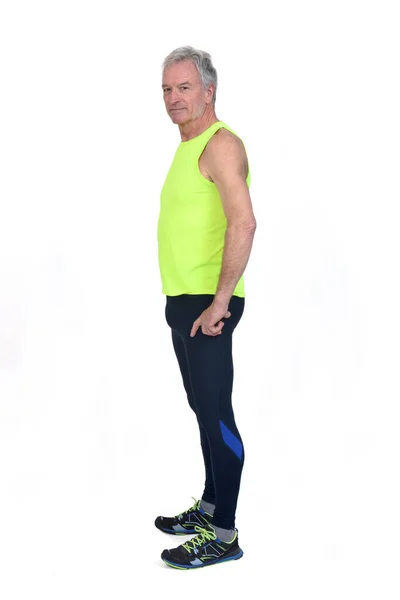 Side View Man Sportswear Tights Fluorescent Yellow Sleeveless Looking Camera — Zdjęcie stockowe