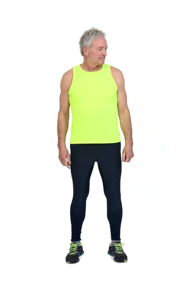 Front View Man Sportswear Tights Fluorescent Yellow Sleeveless Looking White — Zdjęcie stockowe