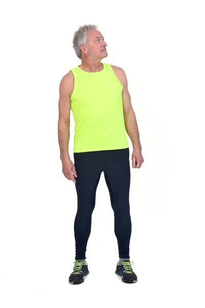 Front View Man Sportswear Tights Fluorescent Yellow Sleeveless Looking White — Zdjęcie stockowe