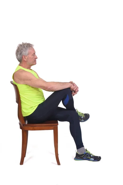 Side View Man Sportswear Tights Fluorescent Yellow Sleeveless Sitting Chair — Zdjęcie stockowe