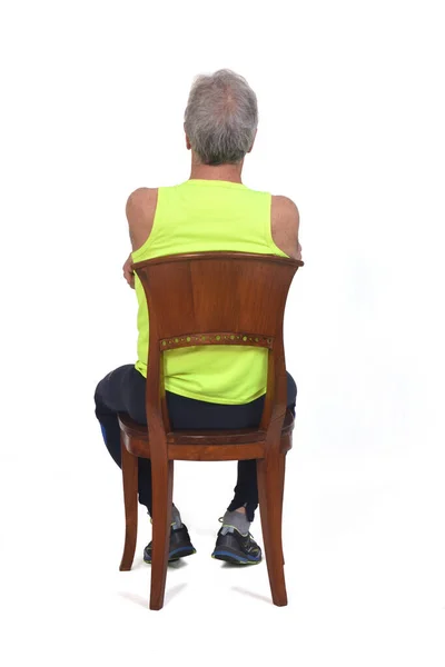 Back View Man Sportswear Tights Fluorescent Yellow Sleeveless Sitting Chair — Zdjęcie stockowe