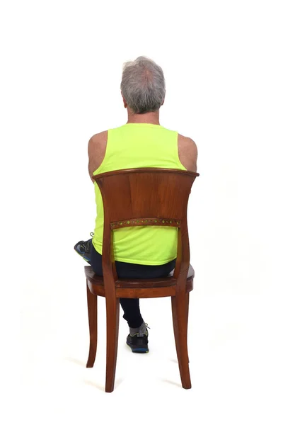 Back View Man Sportswear Tights Fluorescent Yellow Sleeveless Sitting Chair — Foto de Stock