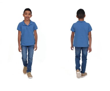 front and back view teen walking on white background