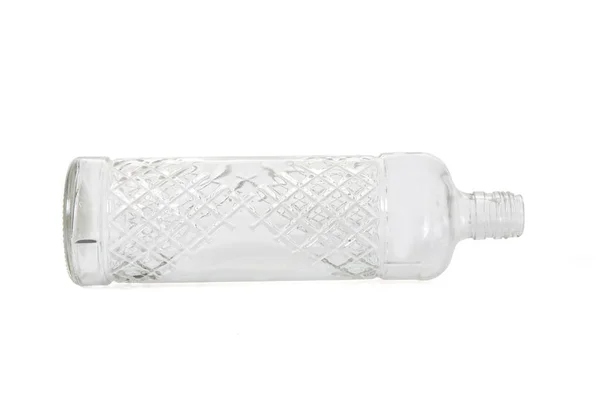 Лежить Скляна Пляшка Текстурованими Діагональними Смугами Ізольовані Білому Фоні — стокове фото