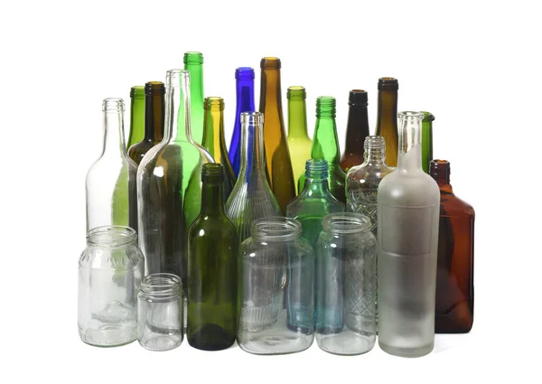 Set Old Bottles Recycling White Background — Fotografia de Stock