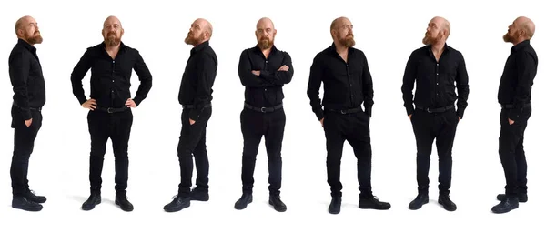 Group Same Man Standing Bald Beard White Background — 스톡 사진