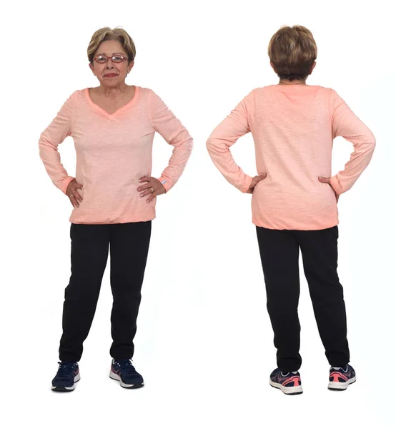 Front Back View Same Senior Woman Sportswear White Background —  Fotos de Stock