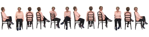 Same Senior Women Sitting Chair White Background — 스톡 사진